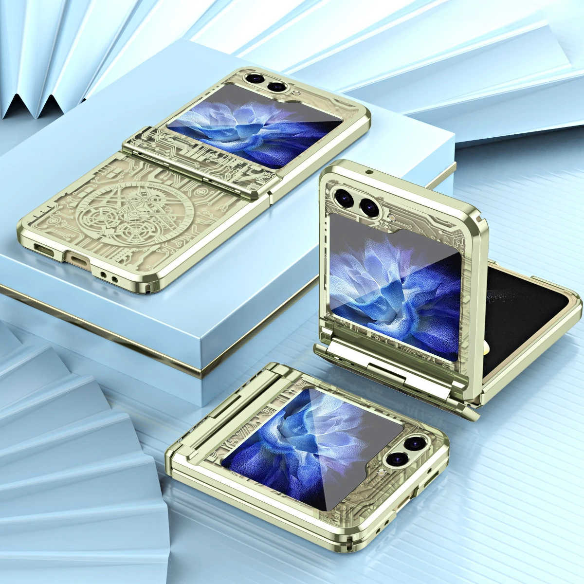 Samsung Galaxy Z Flip 5 Case with Hinge Protection Funda for  Samsung Z Flip 5 Leveling Hinge Case Fashion Plating Cover