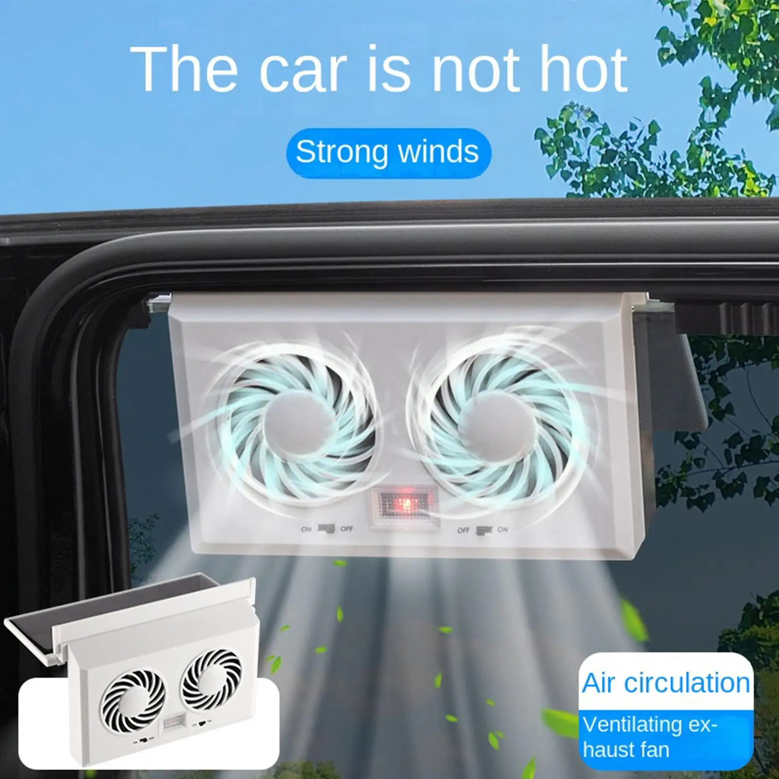 Solar-Powered Dual-Head Car Cooling Fan, Easy Installation Window Ventilation For Backseat, SUV Truck Summer Air Circulator Fans