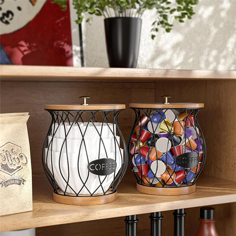 HGHO Coffee Pod Holder Rustic K Cup Holder Organizer For Counter, Coffee Pods Storage Black 1 Piece