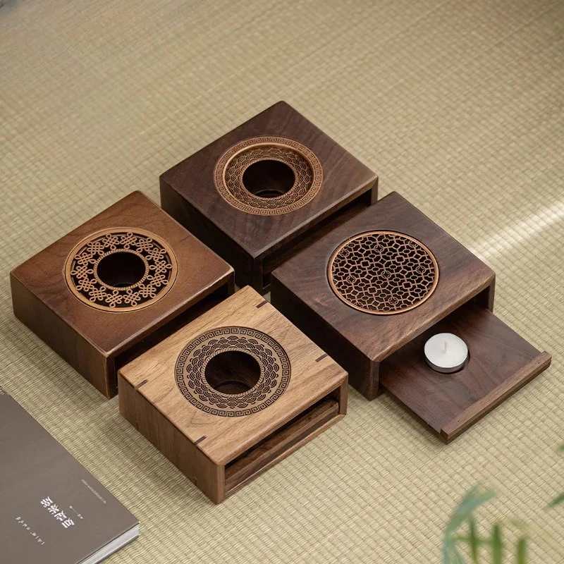 

Walnut Wood Square Tea Warmer Holder Trivet Candle Heater Stove Household Kettle Stand Baked Milk Jar Carbon Furnace Cha Craft