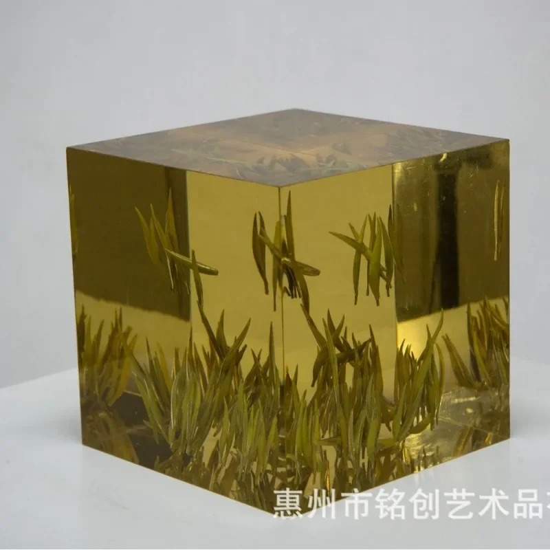 Transparent resin ornaments plant resin embedded with immortal tea cubes modern home study office ornaments