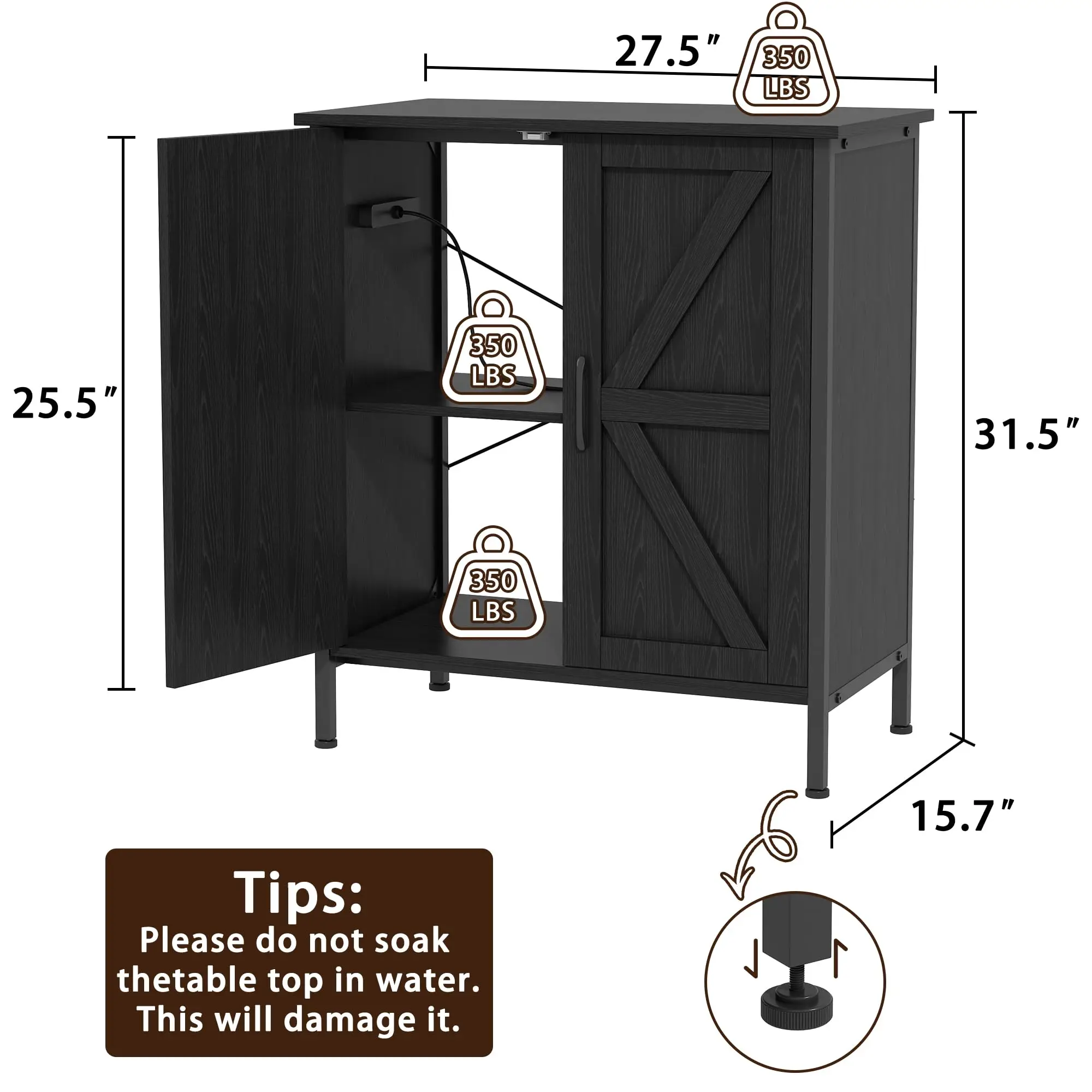 20 Gallon Fish Tank Stand with Power Outlets, Aquarium Stand with Cabinet, Reptile Tank Turtle Terrariums Table for