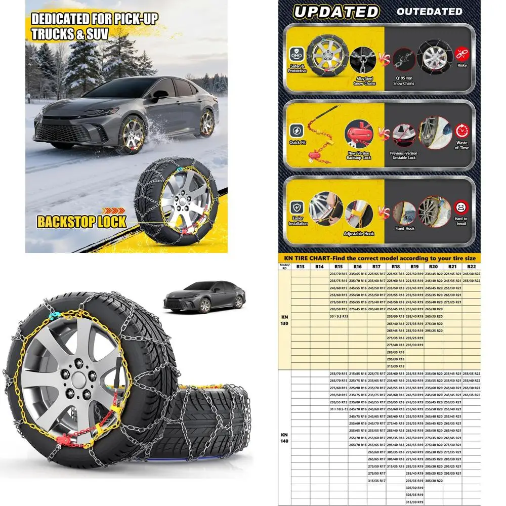 Snow-Chains Easy Install Tire-Chains, One-Pull Fit Design Tire Snow Chains for Passenger Cars, Sedan, SUVs, Emergency Winter Tir