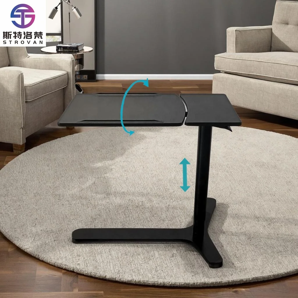 High Quality Pneumatic Single Column Sit Stand Dining Table Mobile Height Adjustable Wheels Ergonomic Hospital Modern Bedroom