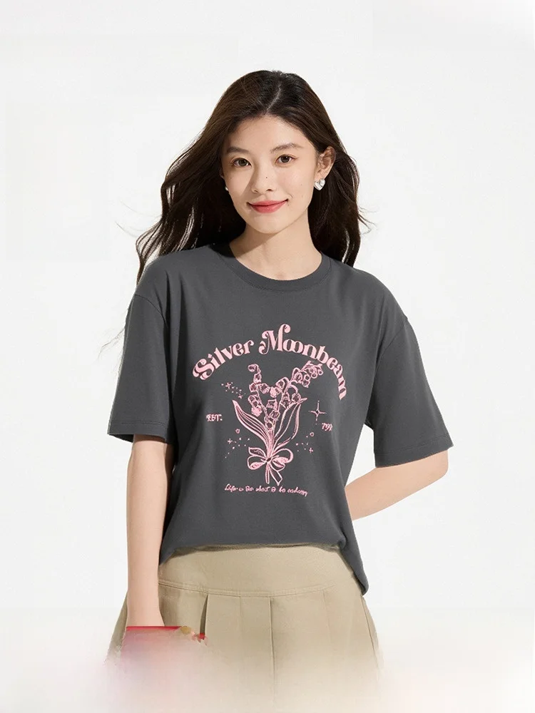 

Удобная хлопковая футболка ort Sve, женская свободная футболка с принтом, летняя новинка, хитwind Commute Sle, круглый повседневный топ