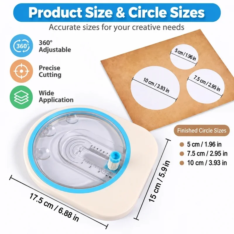 360° Rotation Circle Paper Cutter, Adjustable Cutting Diameter, Ideal For Diy Scrapbooking & Cardstock Craft Projects