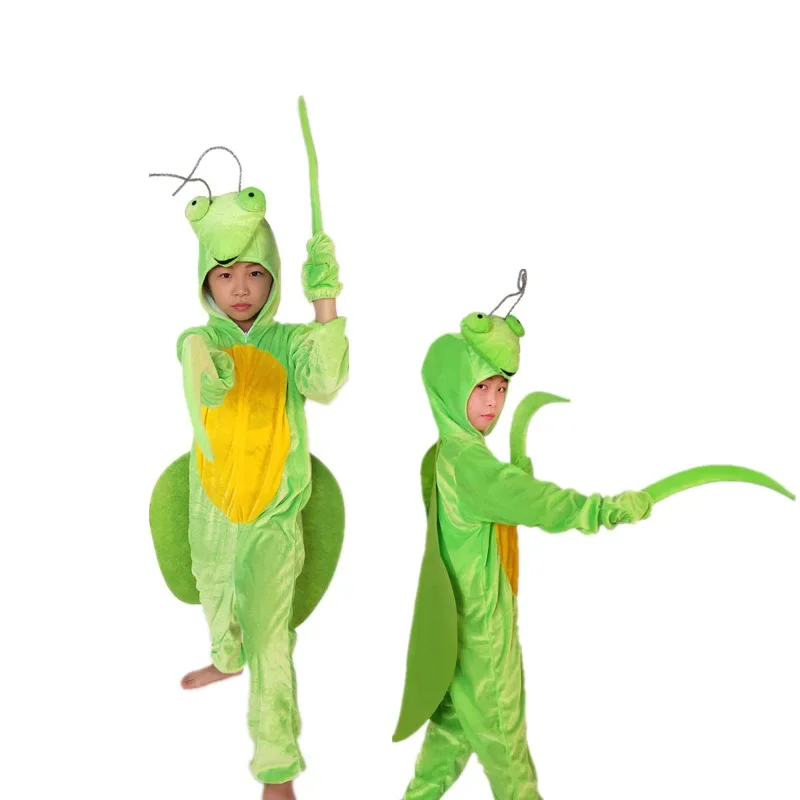 Golden Velvet Pajamas Praying Mantis Animal Insect Fancy Dress Jumpsuit Children Adults Gifts Cosplay Halloween Costume