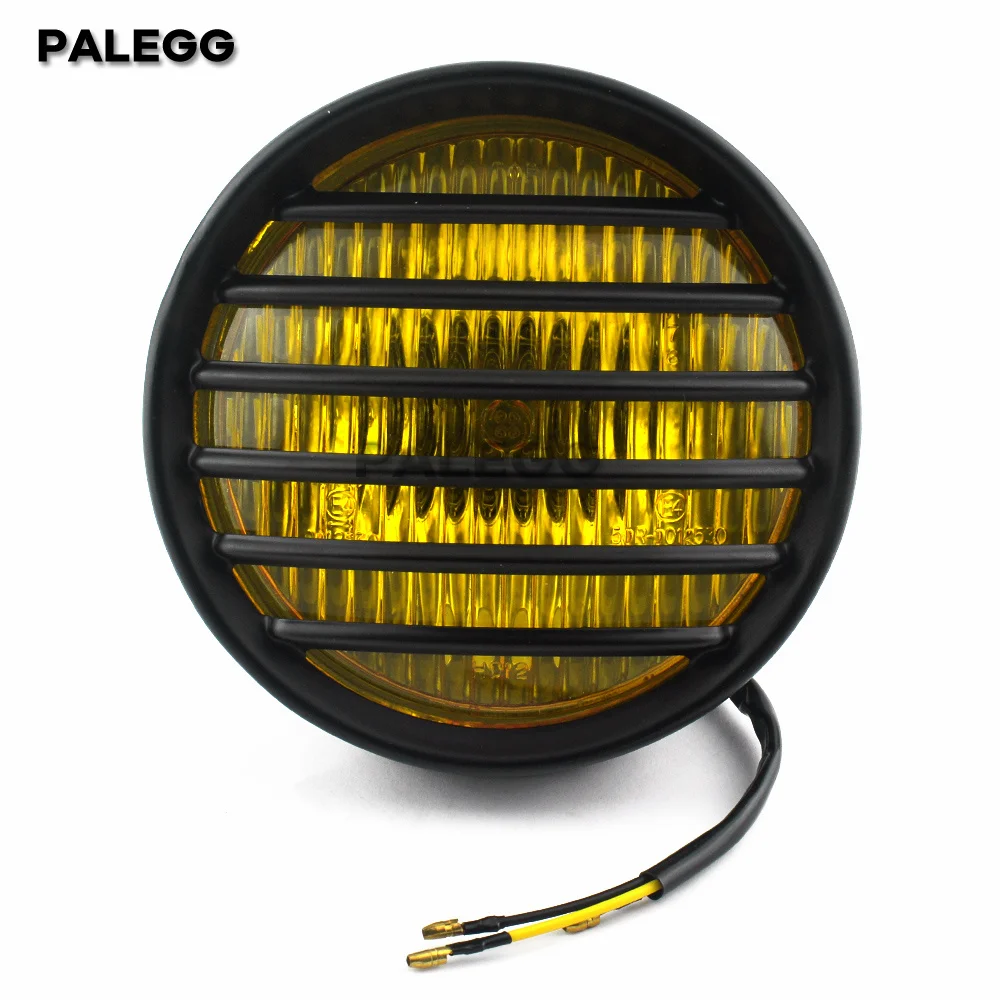 Black Retro Headlight Round Motorcycle Grill Headlight Motorbike Retro Headlights with Bracktes Motor Moto Scooter