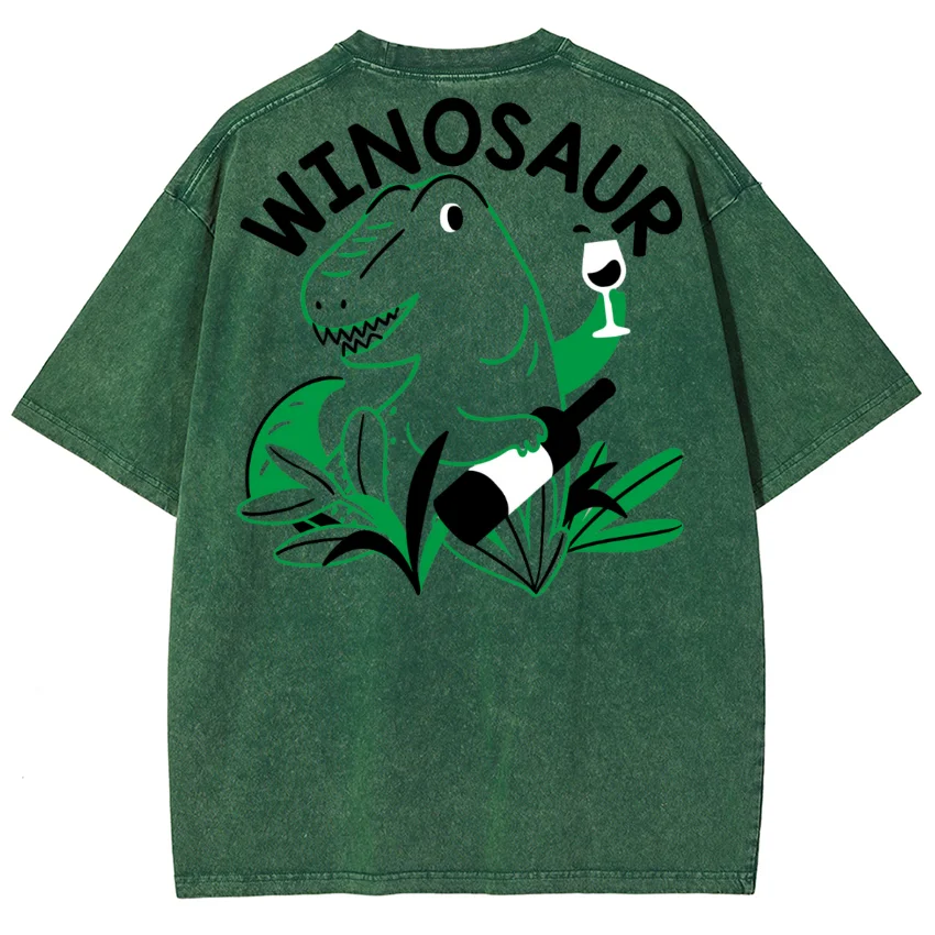 Fashion Trend New Short-Sleeved Cartoon Lines Hand-Painted Frog Print Loose Retro Shoulder-Washed Denim T-Shirt