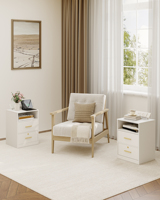 Hzuaneri Bedside Table set of 2, with Charging Station,  Side Table with LED Lights, 1 Open Compartment and 2 Drawers, White