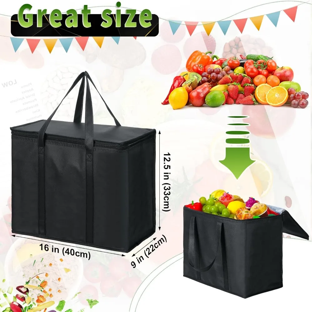 Kenning 15 Pcs Large Insulated Reusable Grocery Bags with Sturdy Zipper and Handles Foldable Washable Cooler Totes Heavy Duty Hot or Cold Food Delivery Bag for Food Transport Travel Lunch view 2