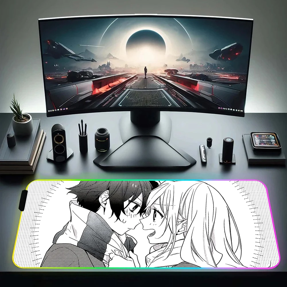 Anime H-Horimiya RGB Pc Gamer Keyboard Mouse Pad Mousepad LED Glowing Mouse Mats Rubber Gaming Computer Mausepad