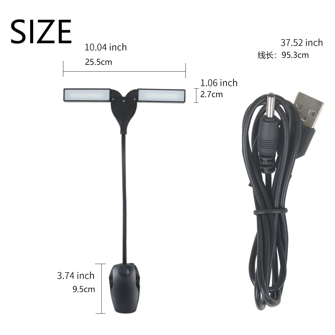 Rechargeable LED Music Stand Light Dual Head Clip On Lamp Flexible Gooseneck Eye Care for Piano Sheet USB Charging Black White - view 3