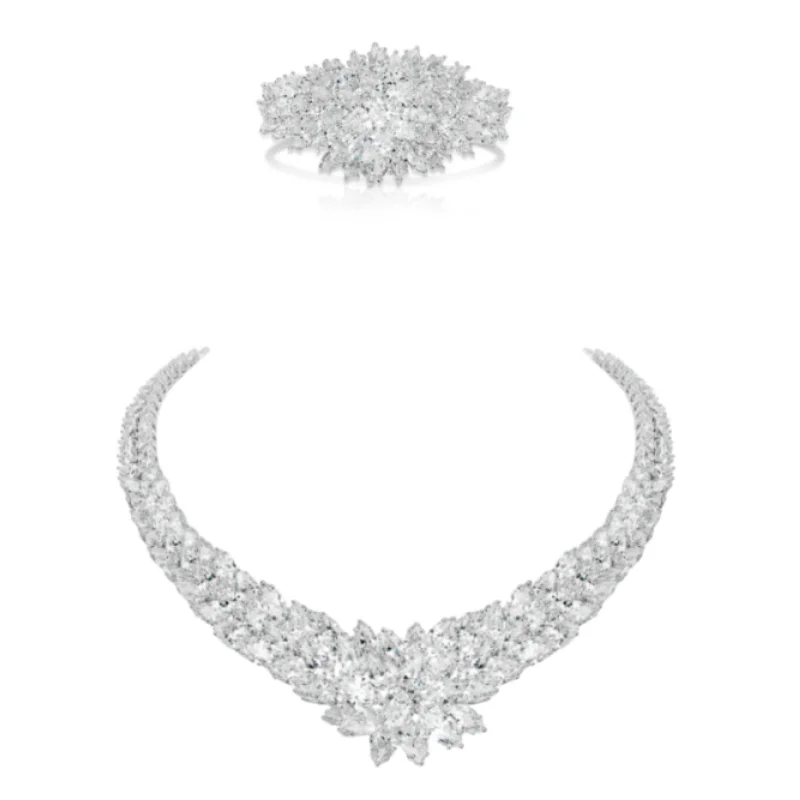 

BELLUX 925, серебряный синтетический циркон, белый полный бриллиант, роскошный блестящий модный браслет, ожерелье, комплект банкетных свадебных украшений