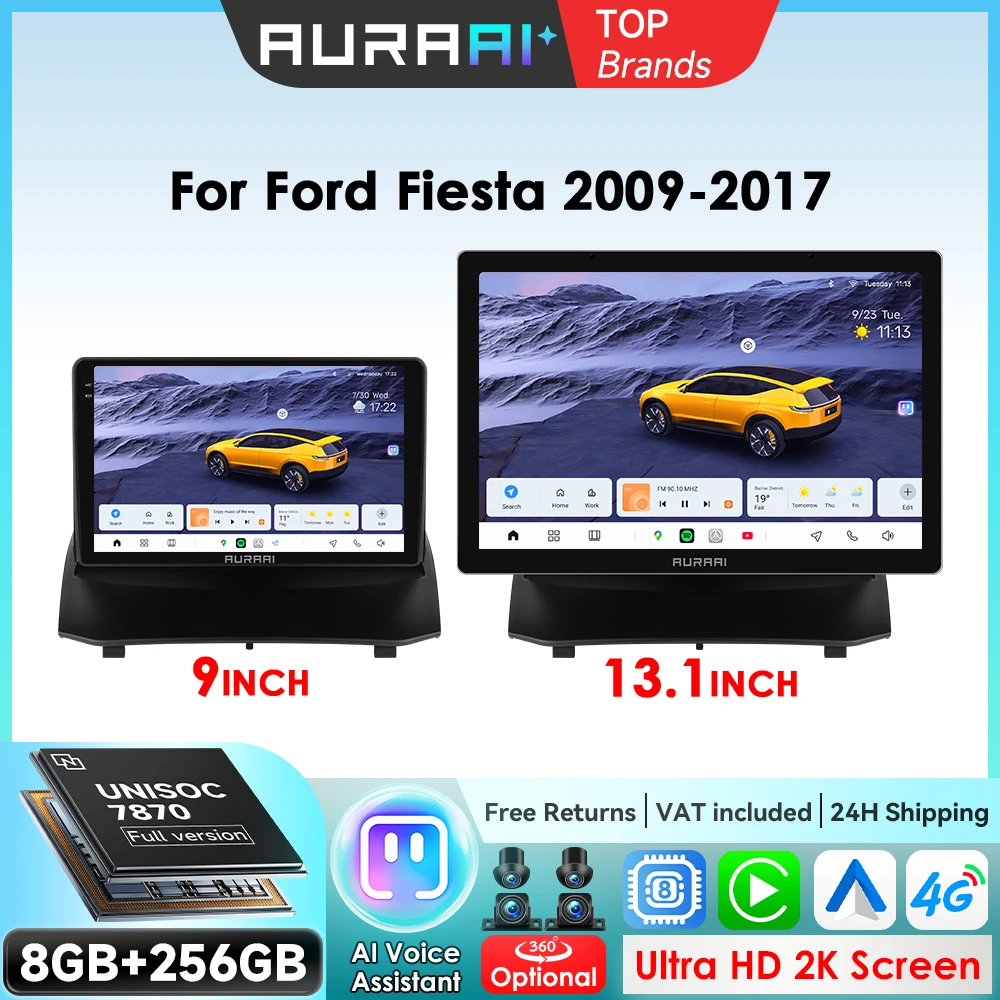 AURAAI Android Auto Auto Radio Autoradio Für Ford Fiesta 2009-2017 AI Stimme Carplay Multimedia 2K Bildschirm ADAS stereo WIFI GPS