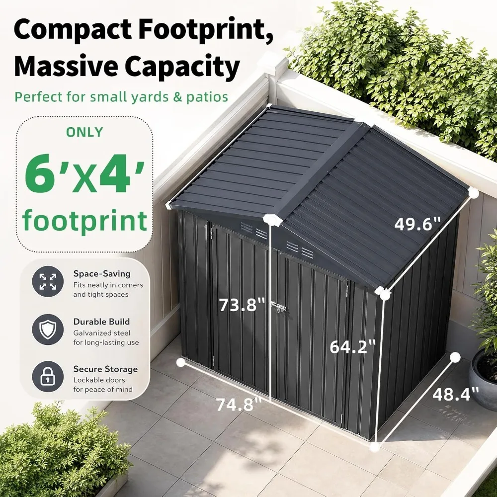 4'x6' Metal Storage Shed with Lockable Door, Waterproof Heavy Duty Garden Tool & Bike Patio Storage, Ventilated Outdoor , Custom