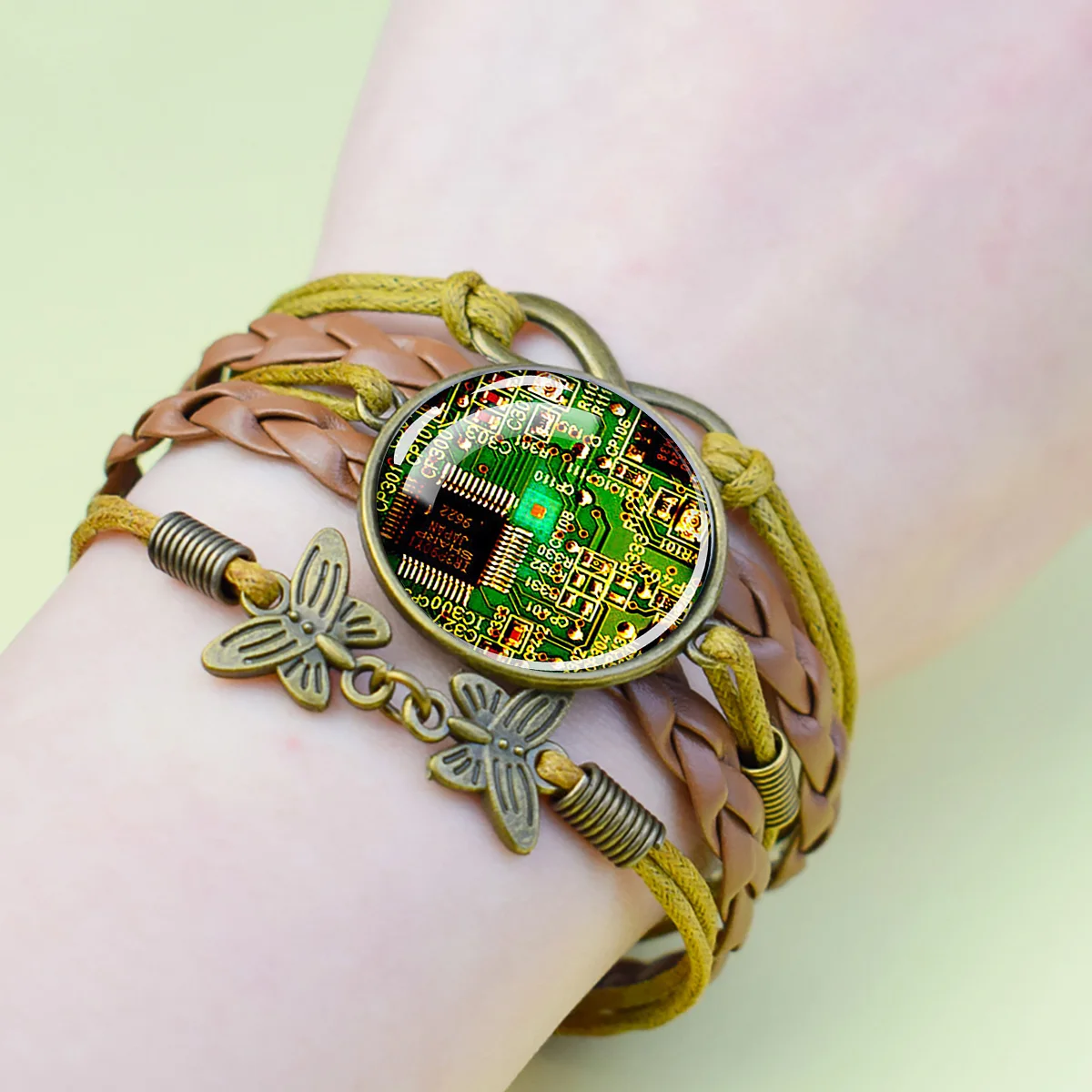 1PC Circuit Board PCB Braided Leather Cuff Bracelet Geek Tech Nerd Engineering Wristband
