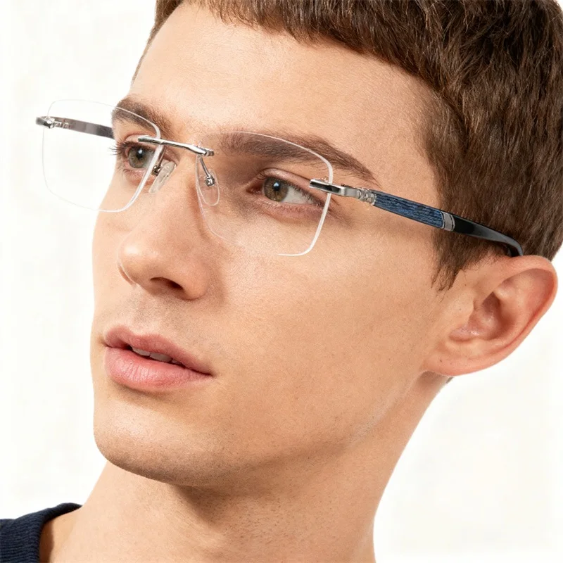 Brez بدون شفة النظارات الطبية الرجال مكافحة الضوء الأزرق اللونية قصر النظر النظارات البصرية الرجال الخشب التيتانيوم النظارات