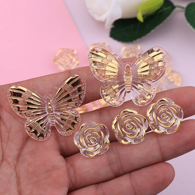 

10Pcs Laser Butterfly Rose Resin DIY Ear Stud Shoes Hat Icebox Barrette Mobile Phone Case Scrapbook Flat Back Patch