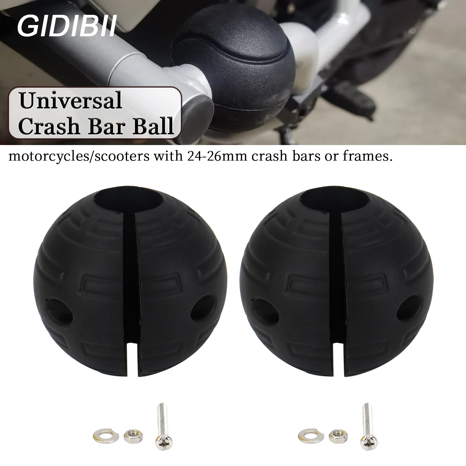 

1 Pair Black Motorcycle Crash Bar Ball Rubber Bumper Protector Anti-fall 24-26mm Frame Slider For Kawasaki Bmw Sazuki Yamaha