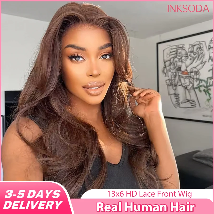 

Парик из натуральных волос 220 Density, шоколадно-коричневый, 13x6 HD Lace Front, с эффектом Body Wave, 36 дюймов, цветной, для женщин