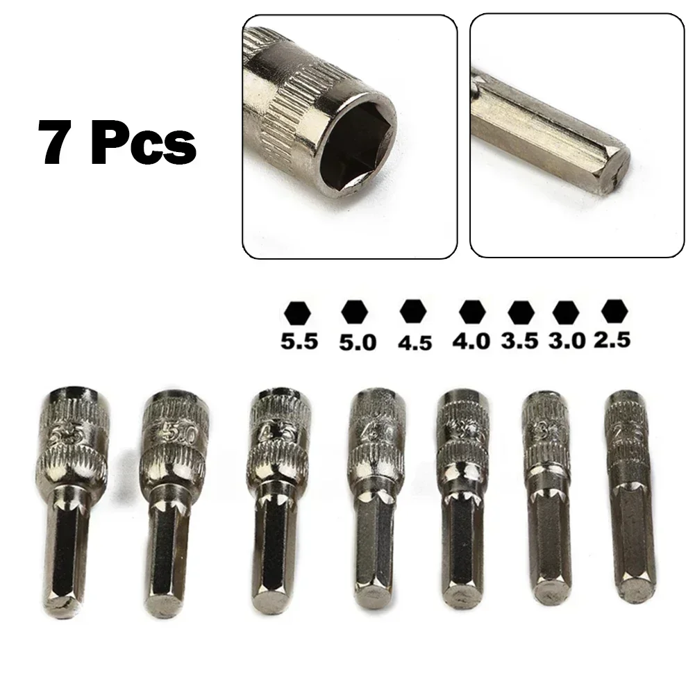 High Quality Practical Hex Socket Hex Shank Driver Silver 6 Point 7Pcs/Set H4(3/25") Hand Tools Hexagonal Shank