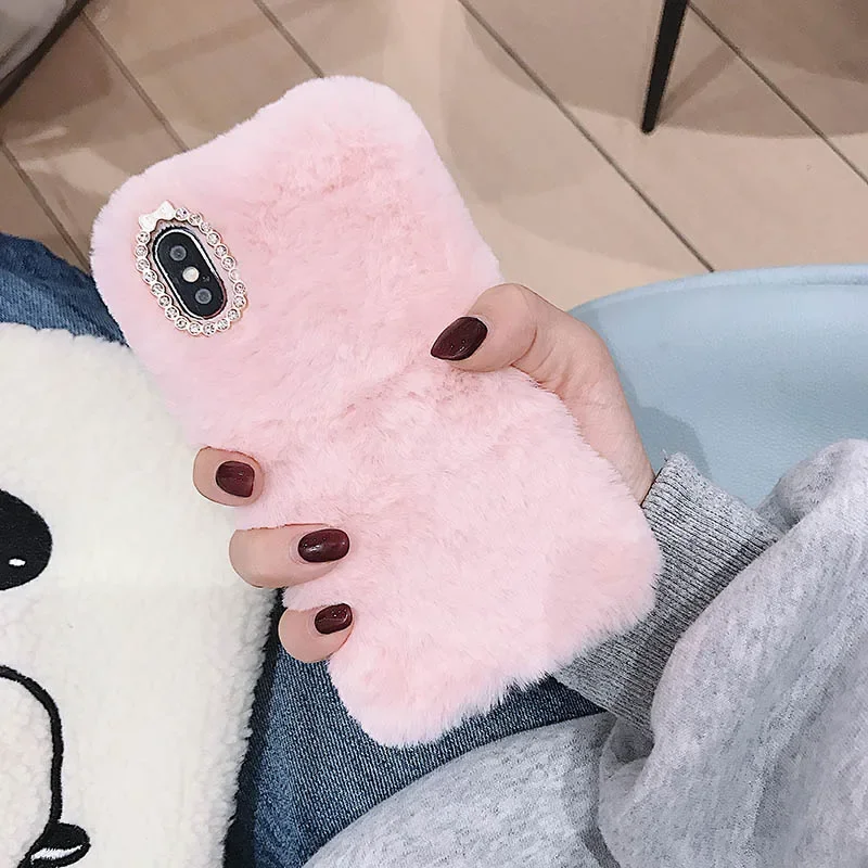 Luxury Diamond Funny Fluffy Heart Phone Case For iPhone 16 Pro Max