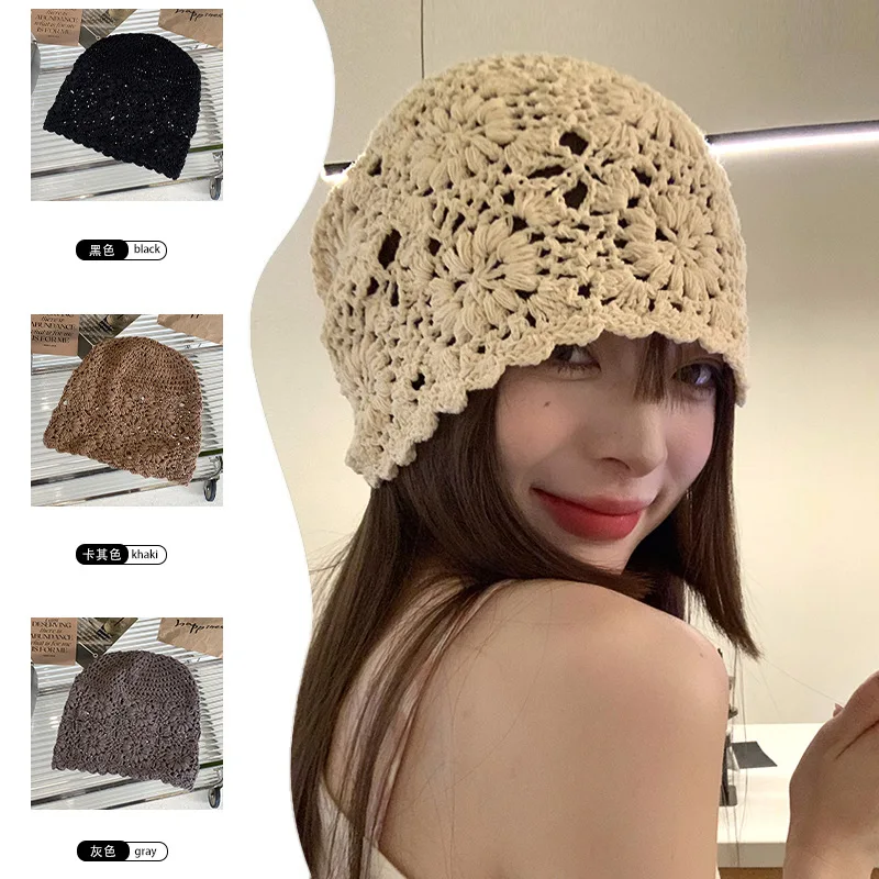 Japanese hand woven baotou hat women's spring and autumn thin hollow woolen hat retro literary knitted hat