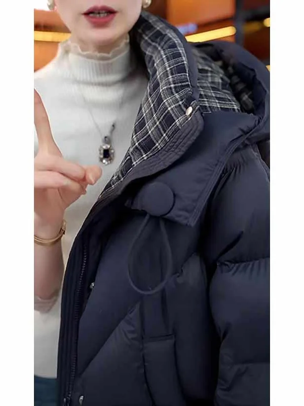 

Korean Style Women's Thickened Cotton Jacket Coat Winter Commute Short Fleece Lined Loose Fit Zipper Closure Hooded Coat