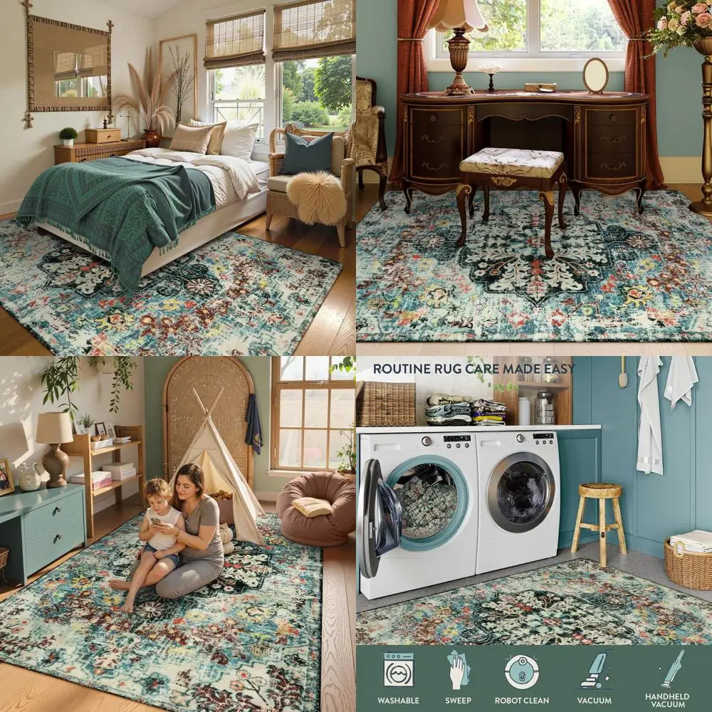 

Коврик 5x7 бирюзового цвета — моющийся, нескользящий турецкий ковер для гостиной, спальни или столовой