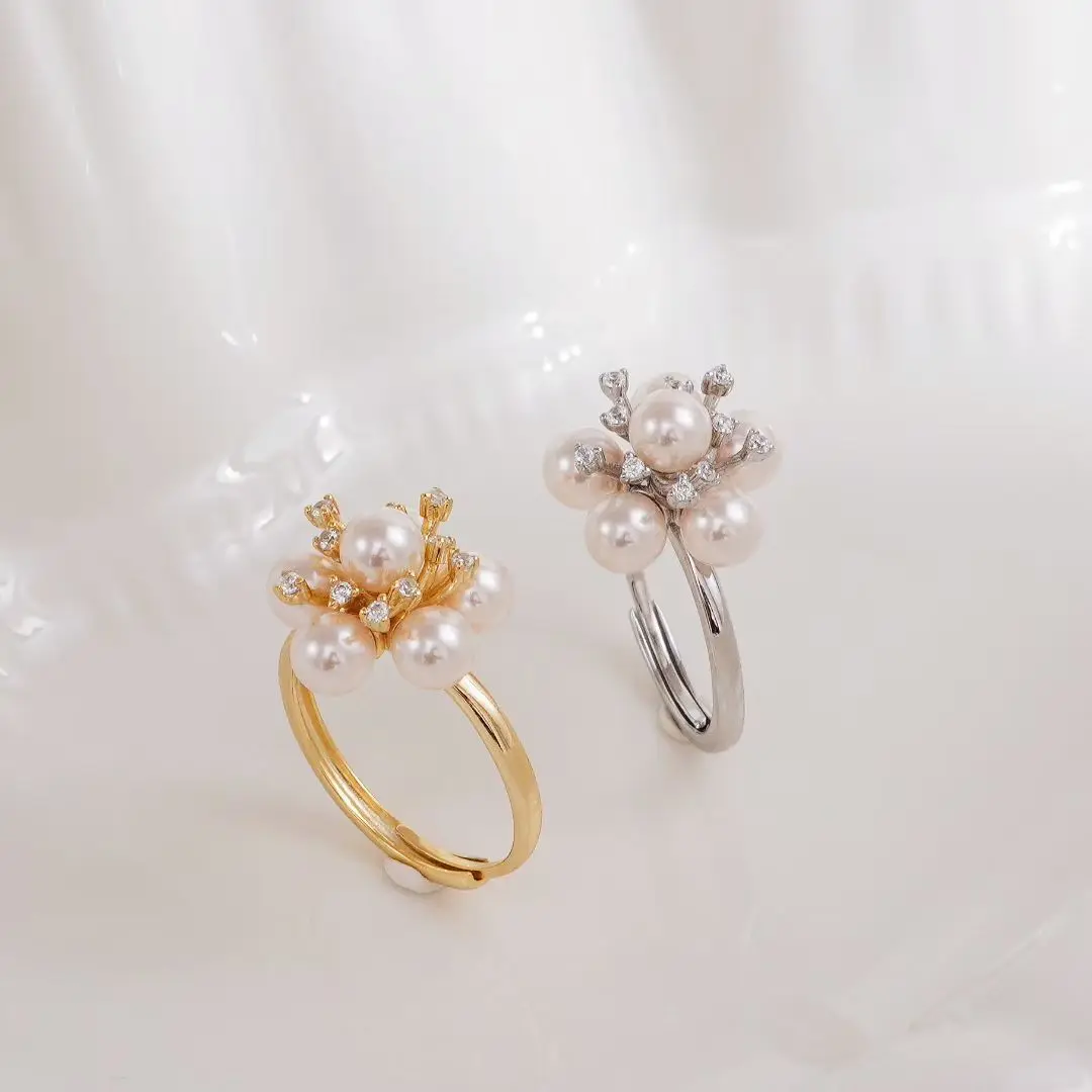 S925 Sterling Silver Adjustable Finger Ring Mountings Base Setting Findings Jewelry Components for 4-5mm Pearls 3pcs/lot
