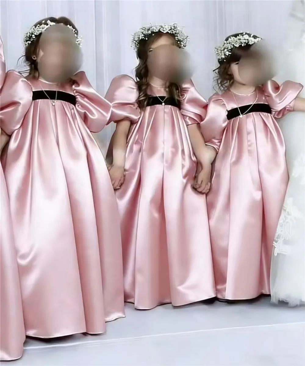 

vestidos de comunión Flower Girl Dress for Wedding Bridesmaid High Waist with Belt Girls Birthday Party Pageant Gown Customized