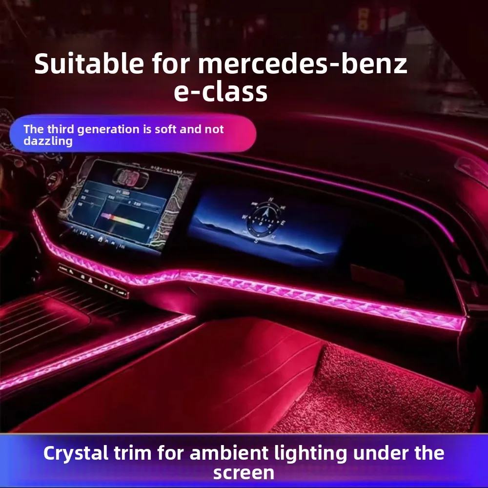 For Mercedes‑Benz W214 E‑Class E300L E260L 2024‑2026, Under‑Screen Crystal Ambient Light Trim Frame, Interior Tuning Parts 1/4PC