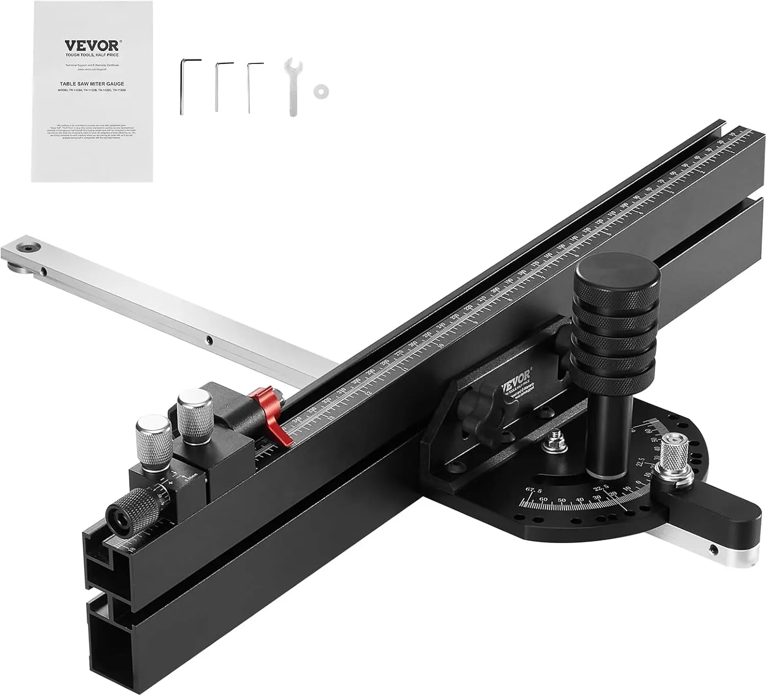 VEVOR Precision Miter Gauge, Standard Slot 3/4'' x 3/8'', Aluminum Alloy Table Saw Miter Gauge with 18 in Grating 15 Angle Stops