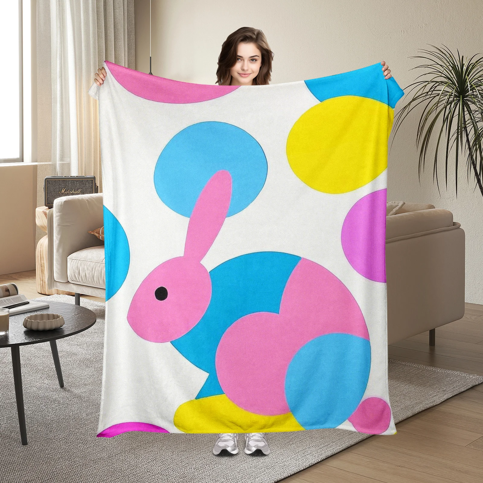 Bright And Inviting Colorful Geometric Rabbit Blanket, Perfect To Give As A Gift Filled With Love And Joy Fully