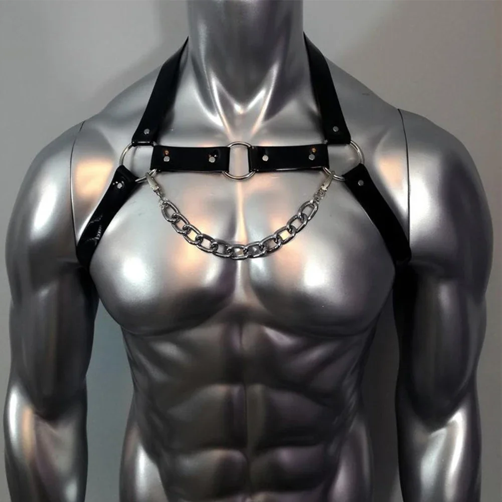 PU Leather Sexy Chest Body Harness Straps Lingerie Bondage Clubwear Costume Men