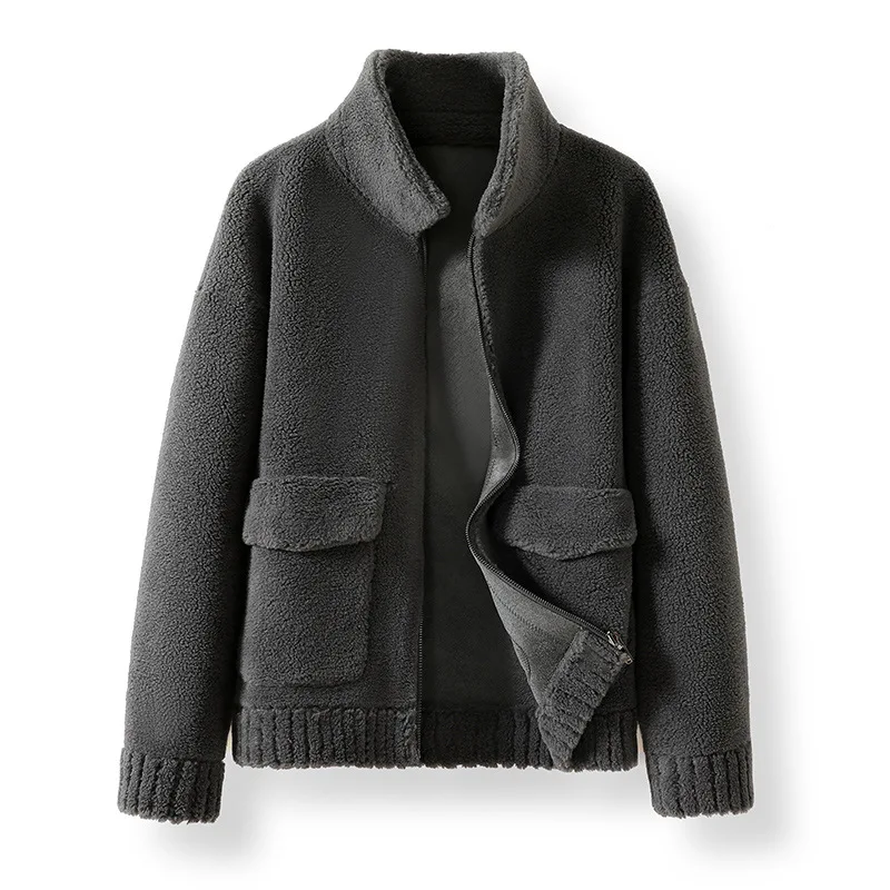 

2025 двустороннее шерстяное мужское пальто в рубчик с лацканами на молнии, теплая зимняя куртка, мужская верхняя одежда на меховой подкладке