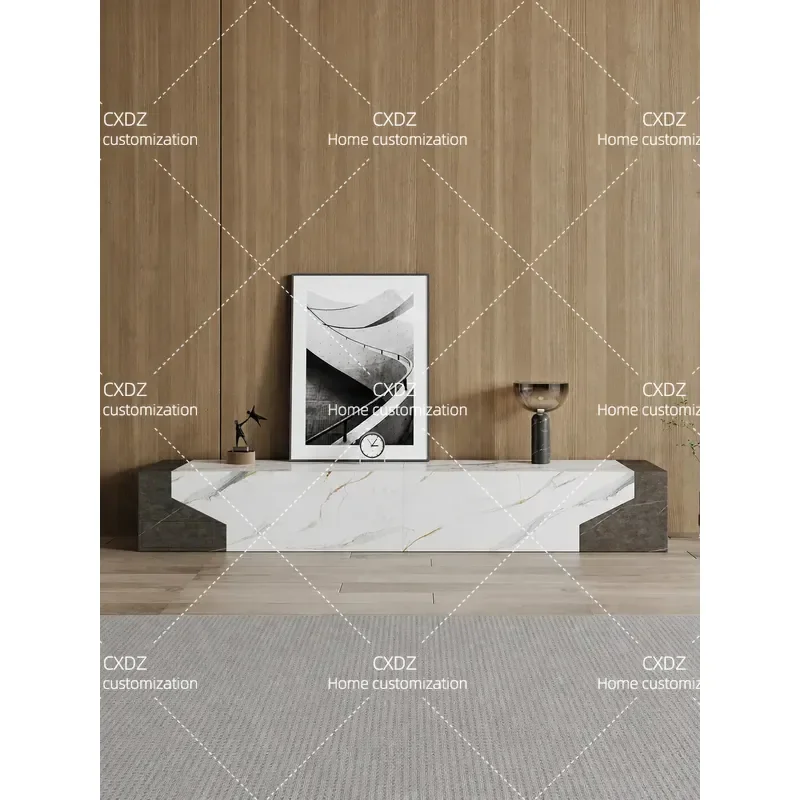 2026 New Modern Simple Light Luxury Rock Slab TV Cabinet Living Room Large Flat Marble Pattern TV Stand Console Table