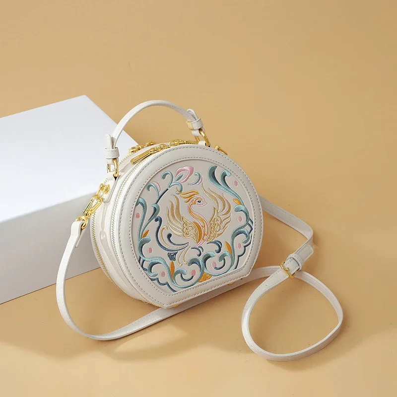 

Fashion Circular Crossbody Bags Sewing Thread Interior Compartment 2024 High Quality Bags for Women Zipper Pu Women's Handbags