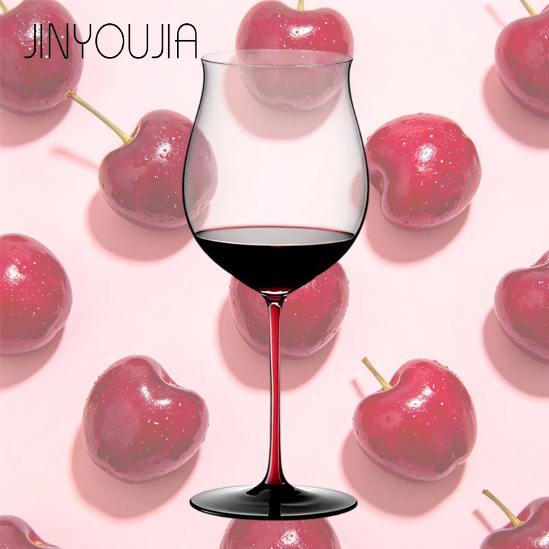 JINYOUJIA 1050ml Burgundy Red Handle Black Base Wine Glass Handmade Crystal Glass Premium Quality Cup RIEDEL Style Goblet