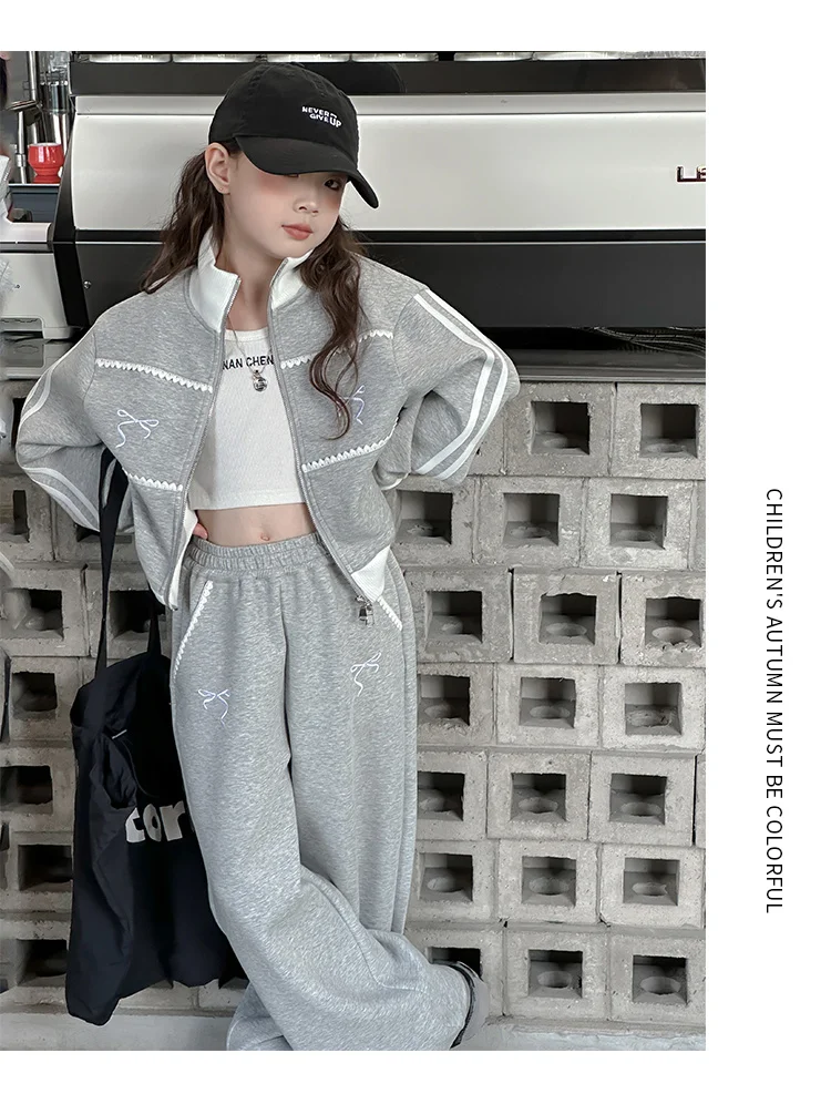 Kinderbekleidungssets Mädchen Sportanzüge Frühling Herbst Jacke Hose Outdoor Casual Style Trainingsanzug 2-teiliges Teenager-Set 5-14 Jahre – Detail 3