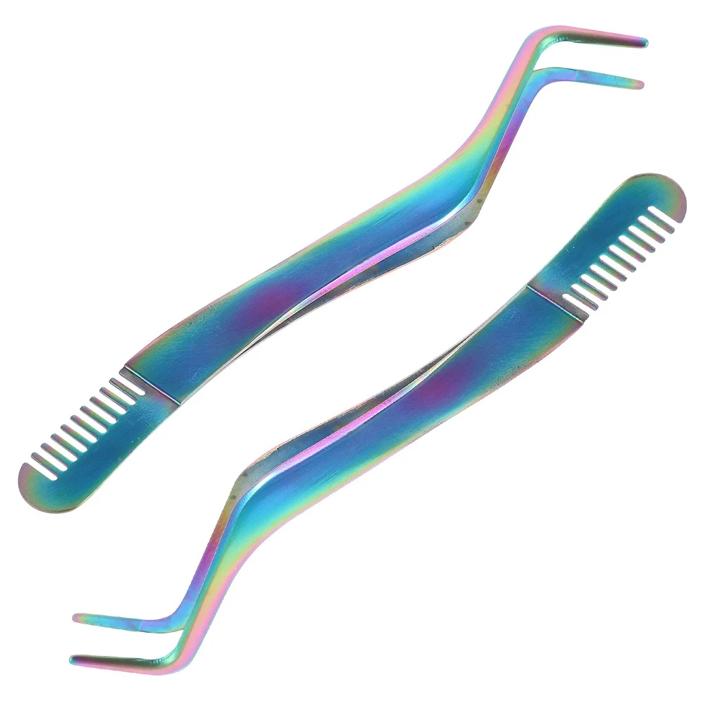 

2Pcs Eyelash Tweezers Stainless Steel Precision Lash Applicator Tools with Comb End Professional Eyebrow Tweezers for Women