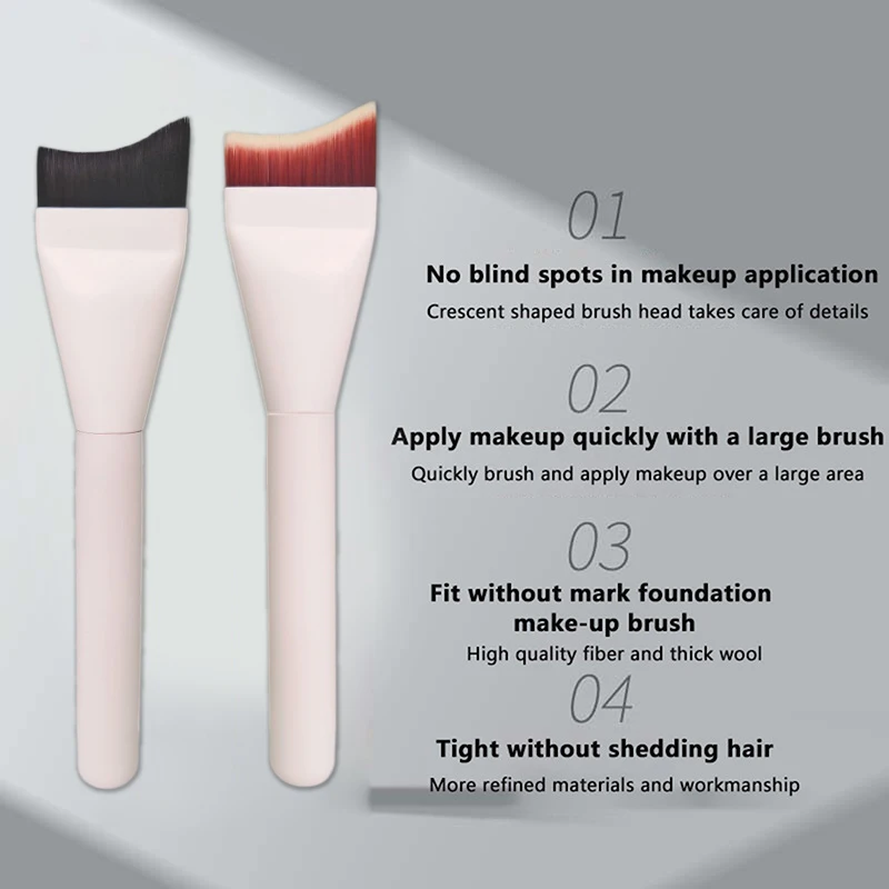 1 pz pennello per contorno viso leggero strumento per fondotinta misto crema manico in legno pennello per contorno pennello per fondotinta a mezzaluna ultra sottile