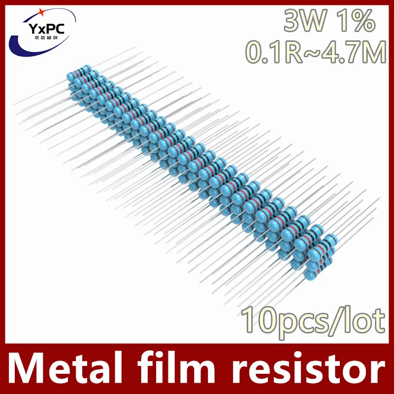 10 Buah 3W Resistor Film Logam 1% 0,1 R ~ 4.7M 1,8 R 4,7 R 5,1r 10R 33R 68R 120R 180R 1K 6.8K 8.2K 10K 33K 68K 100K 330K 470K 1M 1.8M