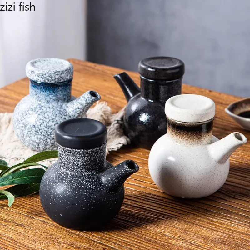 Japanese Style Ceramic Oil Pot Desktop Retro Fragrant Oil Pot Sauce Vinegar Pot Oil Bottle Seasoning Jar Kitchen Seasoning Tool