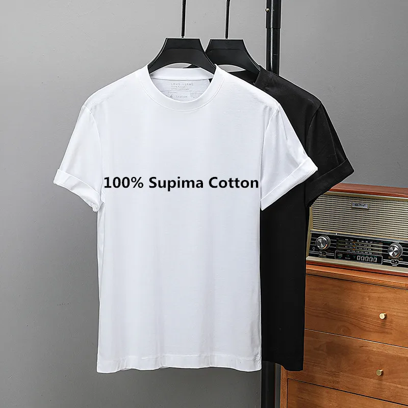 Real 100% Supima Cotton Clothes Men 2026 Summer Spring Classic Solid Tee Shirt Short  Sleeve Top Pullover Cotton Shirts