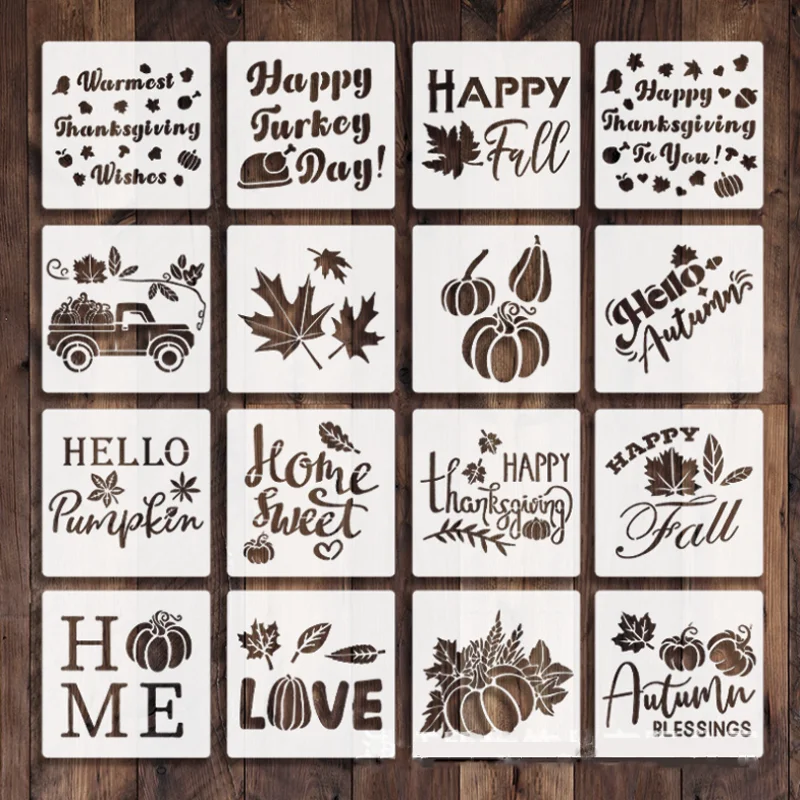 15*15cm Thanksgiving Pumpkin Maple Leaf Stencils DIY Layering Wall Scrapbook Coloring Embossing Decor Graffiti Painting Template