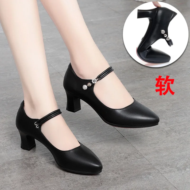 CINESSD Fashion Pumps New High Quality Genuine Leather Vintage Mary Jane Shoes Square Toe High Heels Flat Shoes Lightweight Shoe