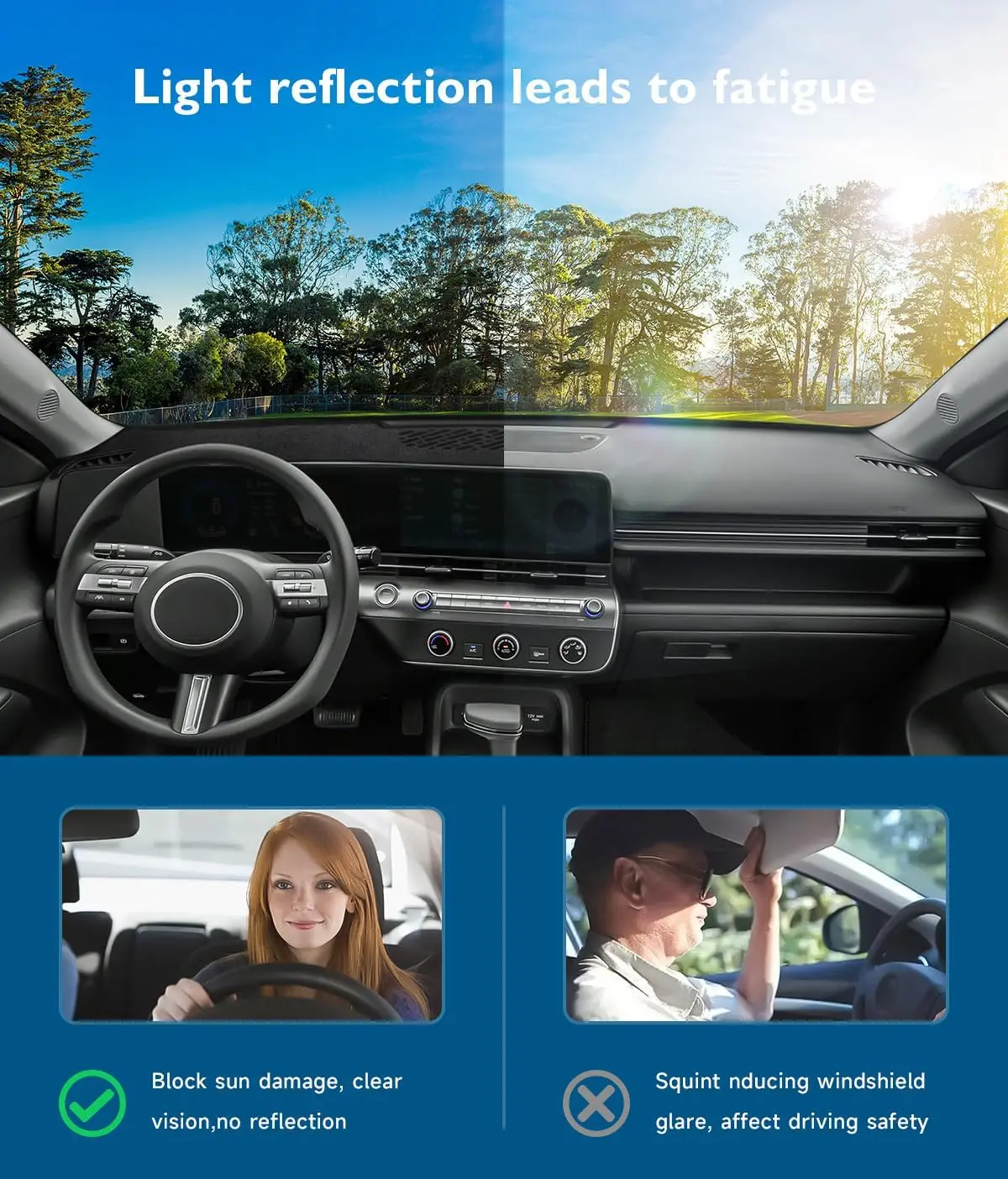 Copertura del cruscotto per Hyundai Kona 2024 2025 Accessori Copertura del cruscotto in flanella nera Zerbino Cruscotto dell'auto UV Sun