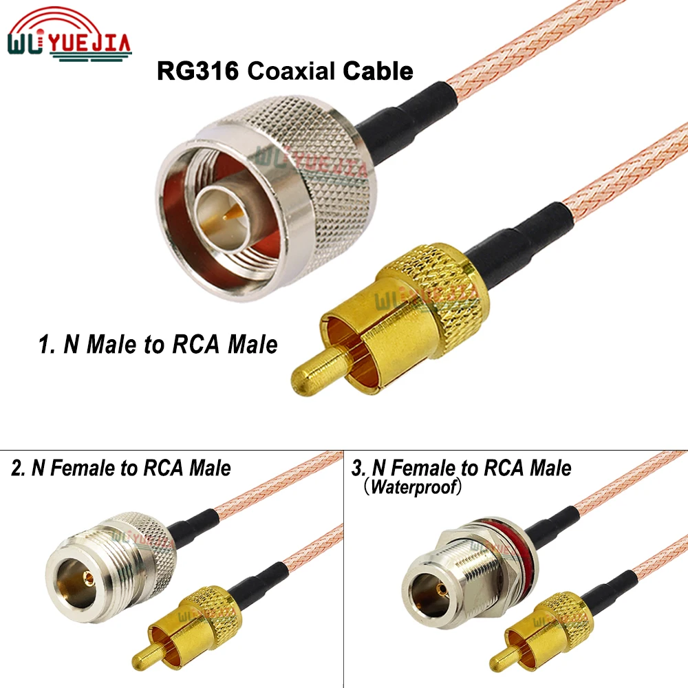 

1Pcs L16 N to RCA Male Plug RG-316 RF Cable RCA Male to N Male or N Female Bulkhead Connector 50-1.5 RF Coaxial Cable 10CM - 20M